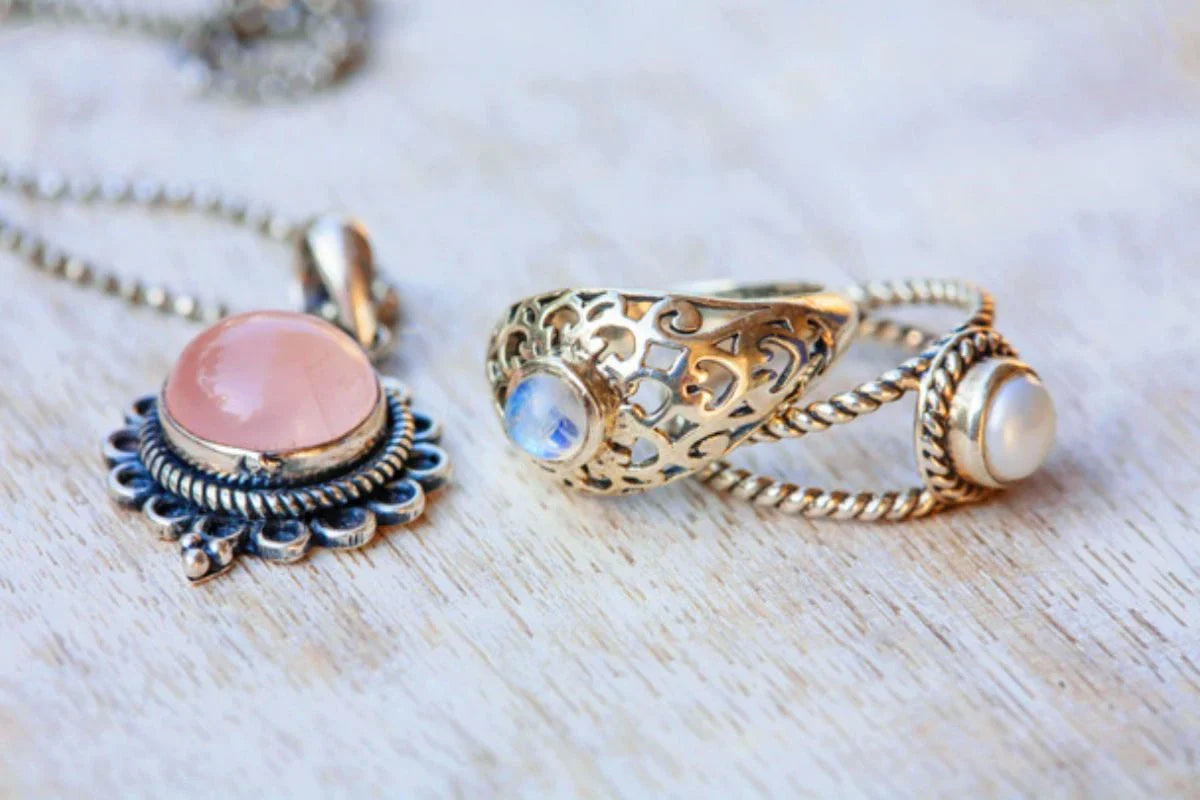 Beautiful gemstone rings on the table